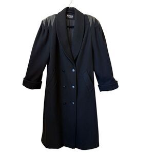 Vtg Jofeld X Forstmann Black Wool/Leather Trim Old Money, Elegant, Goth Coat SzM
